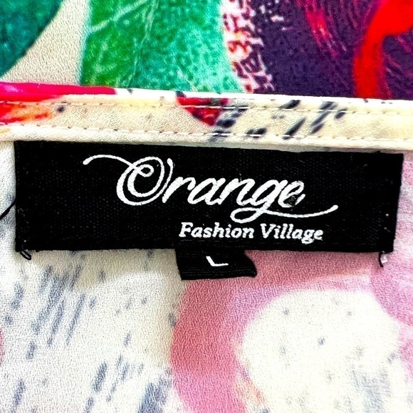 Orange Fashion Village Womens bright floral blouse, Size Large, #174 - Picture 4 of 12